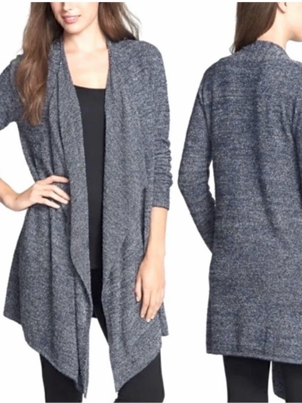 ⚡️Barefoot Dreams Calypso Bamboo Chic Lite Cozy Open-Front Draped Gray Cardigan